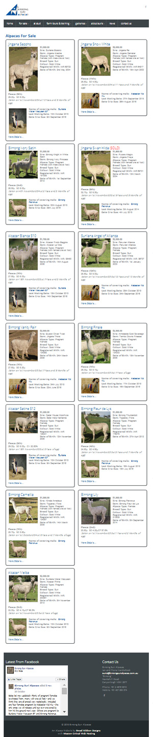 Birrong Suri Alpacas website